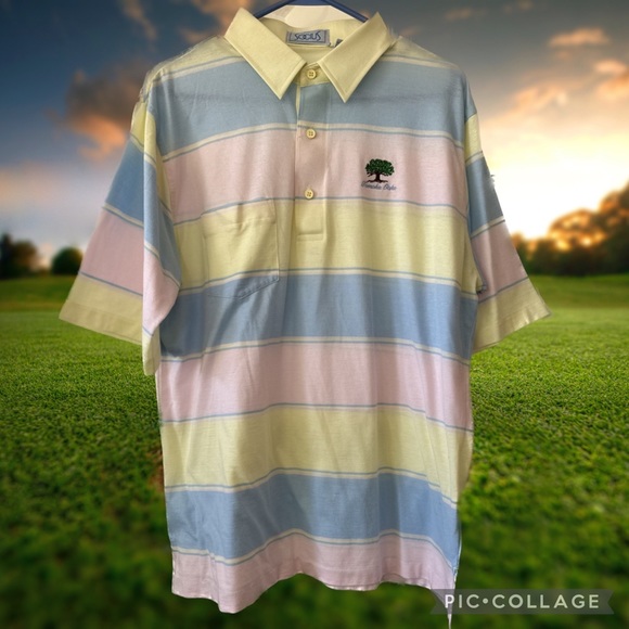 Vintage Other - Vintage 80s Socious pastel striped single stitch polo shirt XL